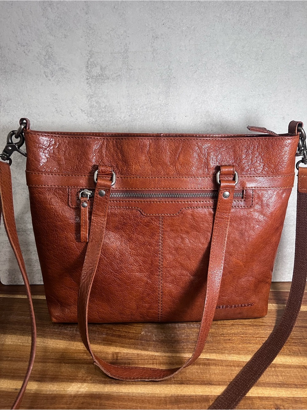 Spikes & Sparrow Brown Leather Laptop Shoulder Tote Bag